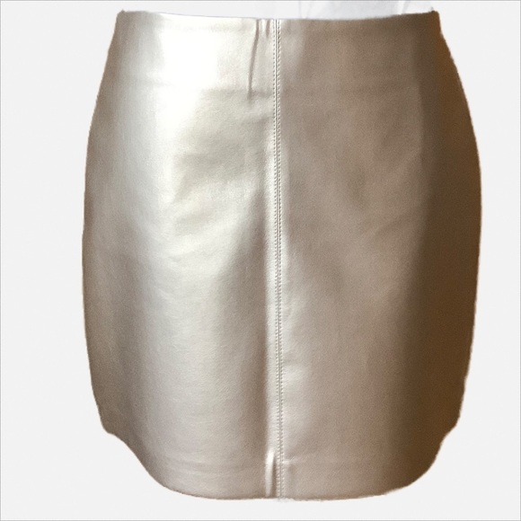 DELUC Silver Metallic Faux Leather Skirt Size M - Picture 1 of 16